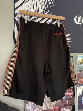 Burberry Black Athletic Shorts with Red Trim and Multicolor Side Stripes
